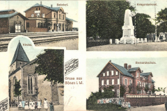 AK-Boenen-Bahnhof-Bismarckschule-Kriegerdenkmal-Kirche