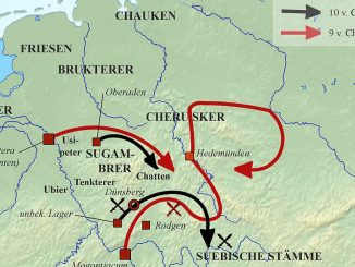 Die Feldzüge des Drusus in den Jahren 10 und 9 vor Christus. Abb.:Bernd Preiss - Eigenes Werk, CC BY-SA 4.0,